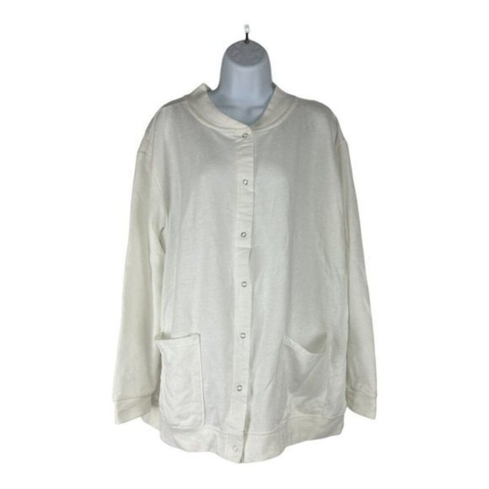 Easy Essentials Women's White Snap Closure Cardigan Sweater Size XL